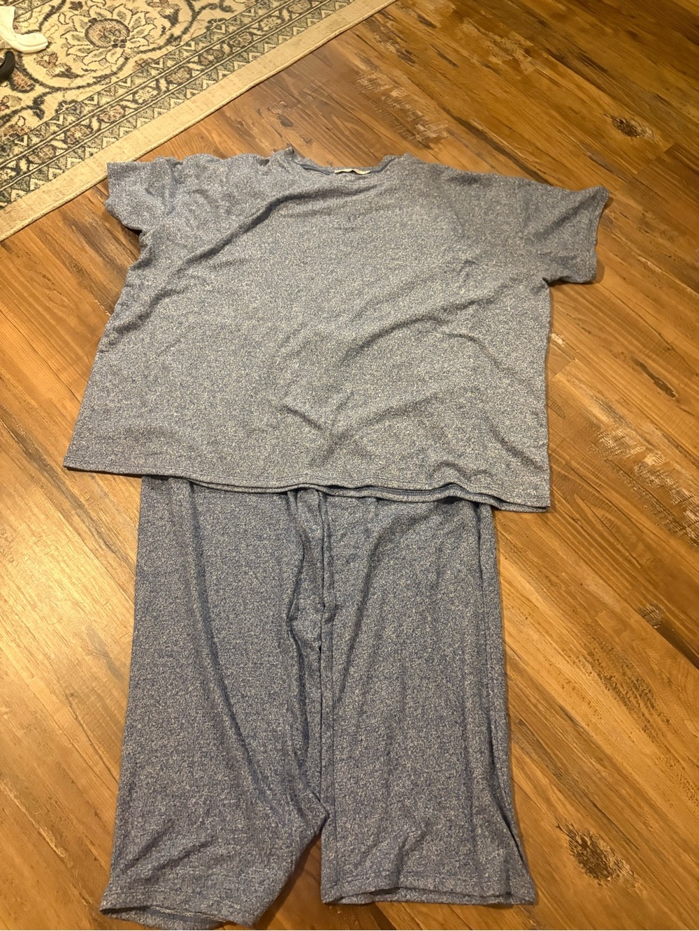 Zenana Outfitters Blue Heathered Short Sleeve Lounge Set